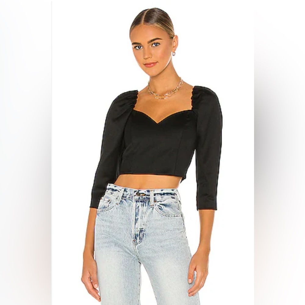 Alice + Olivia Solange Mutton Crop Top in Black Size 8